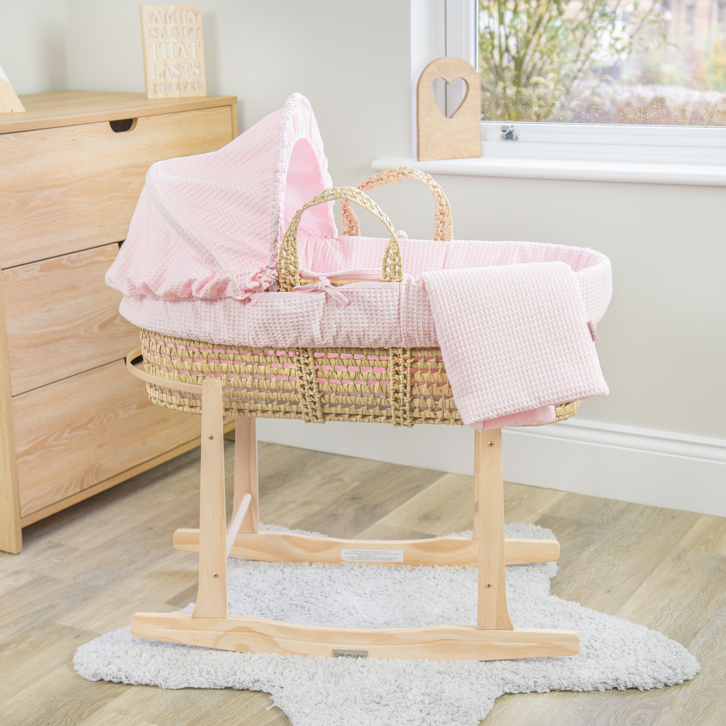Clair de Lune Pink Waffle Palm Moses Basket