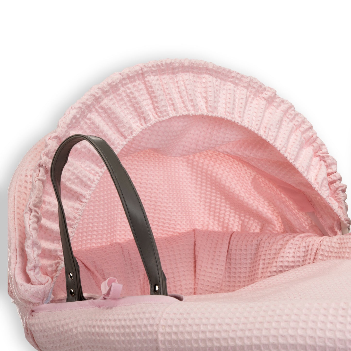 Clair de Lune Pink Waffle Grey Wicker Moses Basket