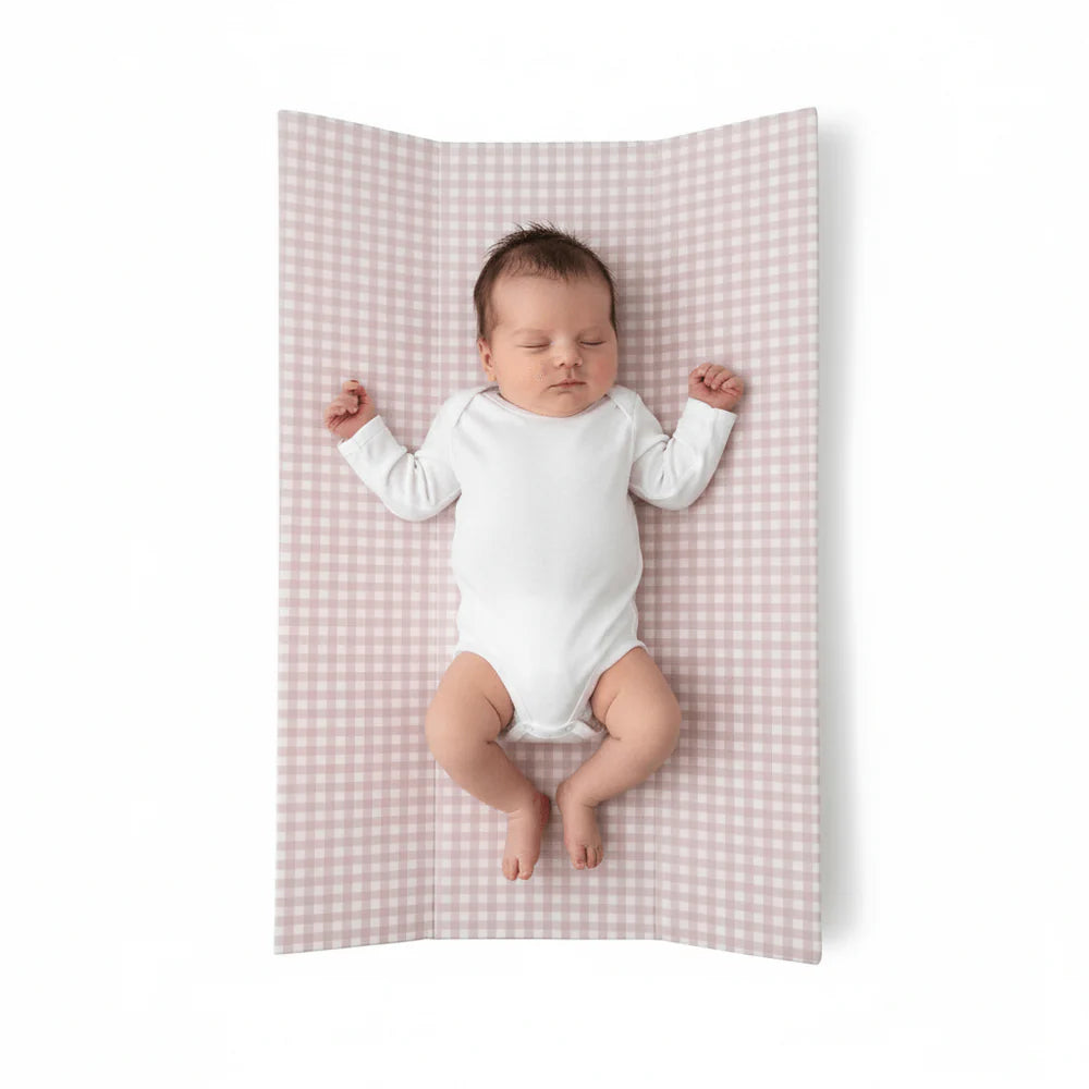 Gingham Anti-Roll Wedge Baby Changing Mat Clair de Lune