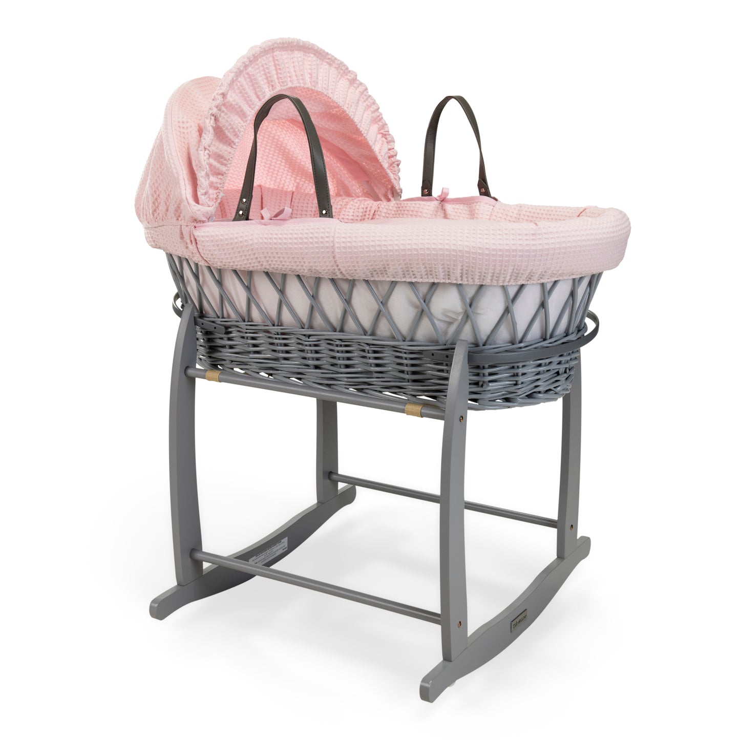 Clair de Lune Pink Waffle Grey Wicker Moses Basket