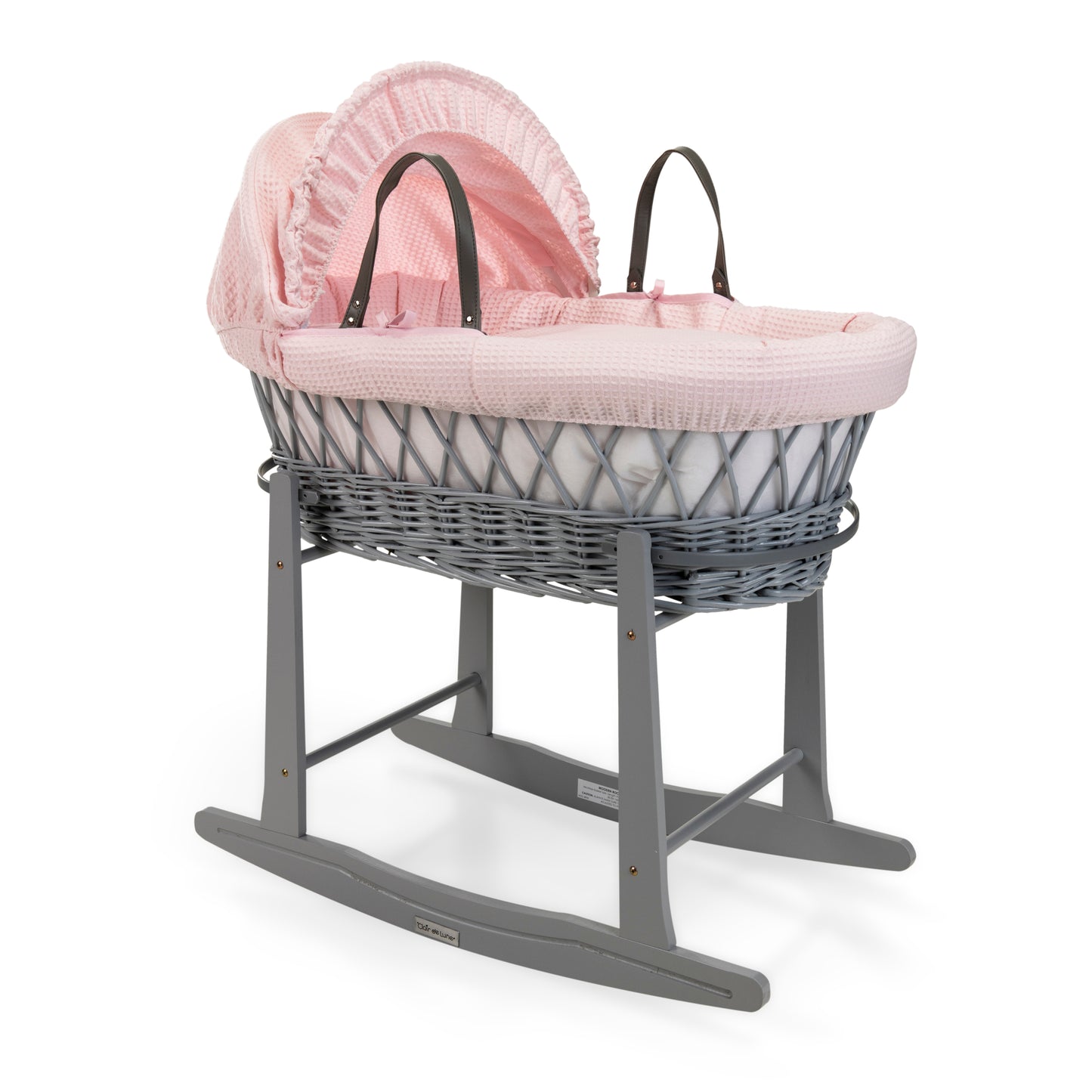Clair de Lune Pink Waffle Grey Wicker Moses Basket