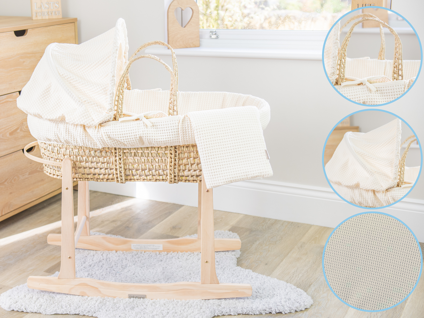 Clair de Lune Cream Waffle Palm Moses Basket