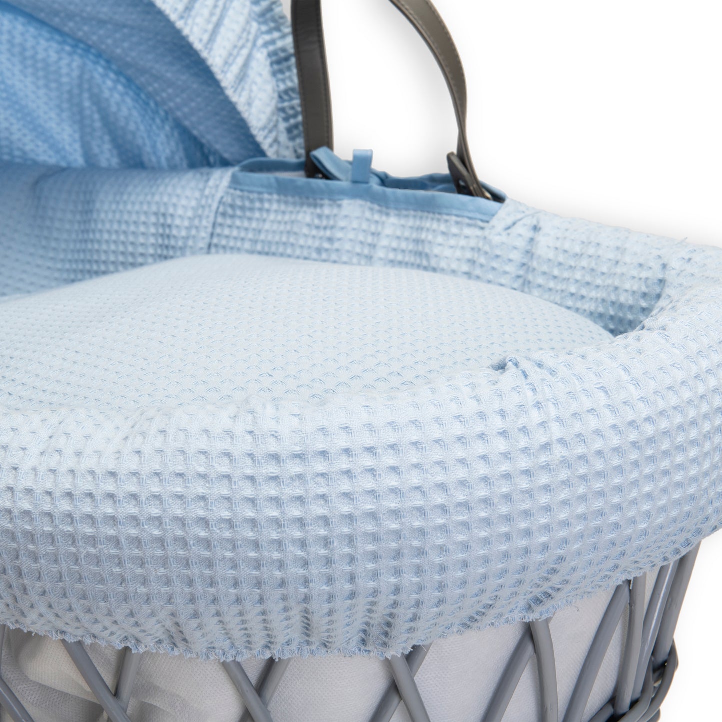 Clair de Lune Blue Waffle Grey Wicker Moses Basket