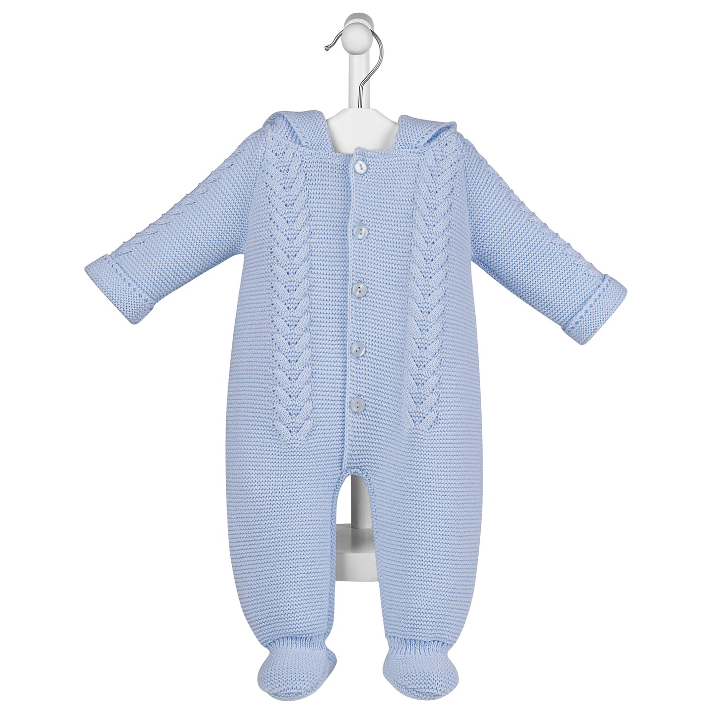 Dandelion Hooded Knitted Pramsuit Blue