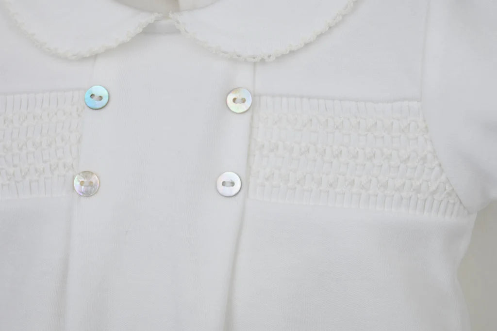 Pex Smocked Cotton Romper Suit Ivory