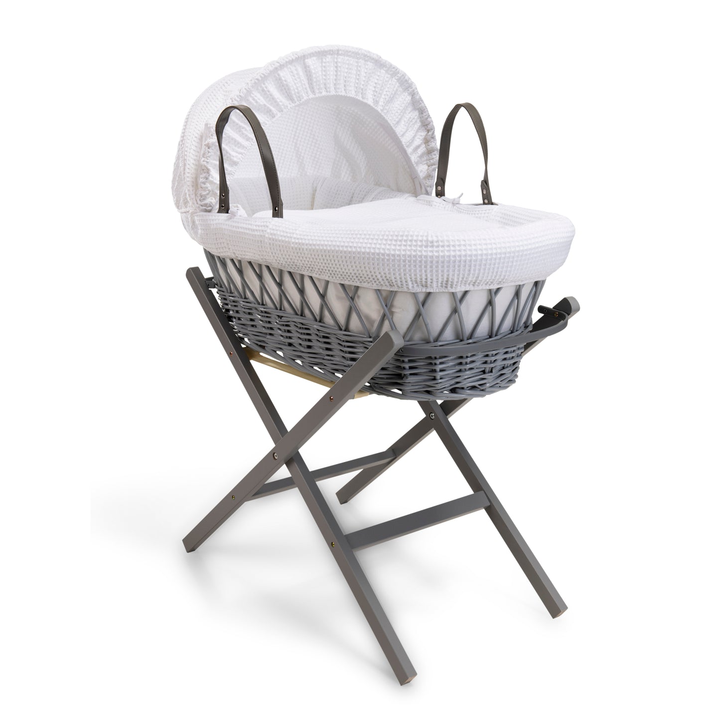Clair de Lune White Waffle Grey Wicker Moses Basket
