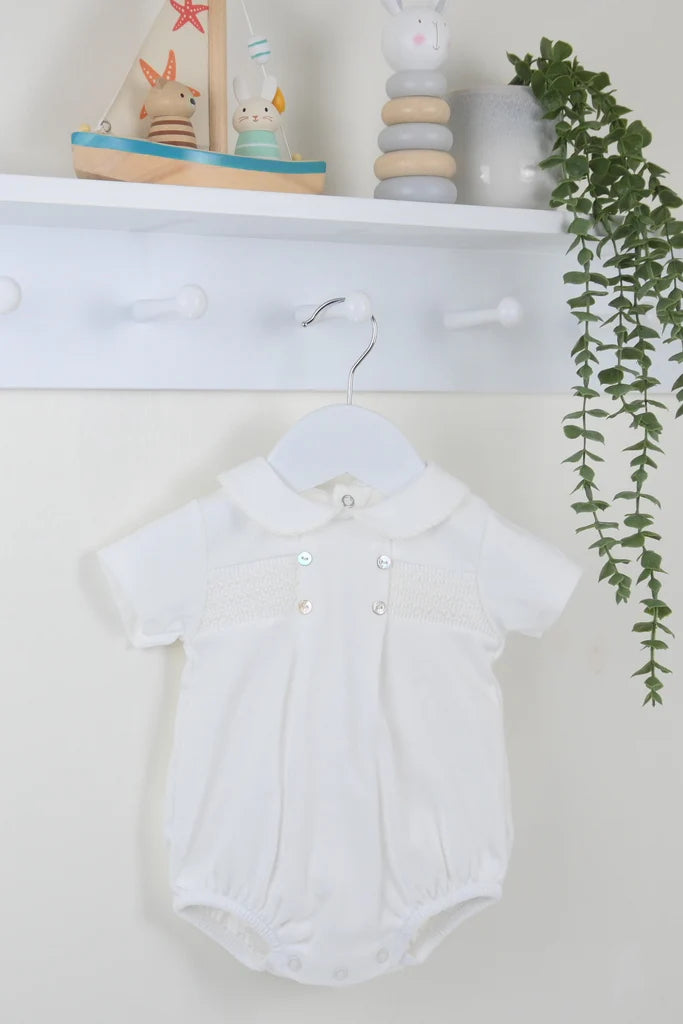 Pex Smocked Cotton Romper Suit Ivory
