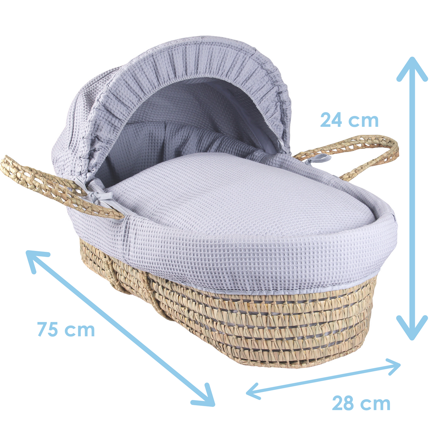 Clair de Lune Grey Waffle Palm Moses Basket