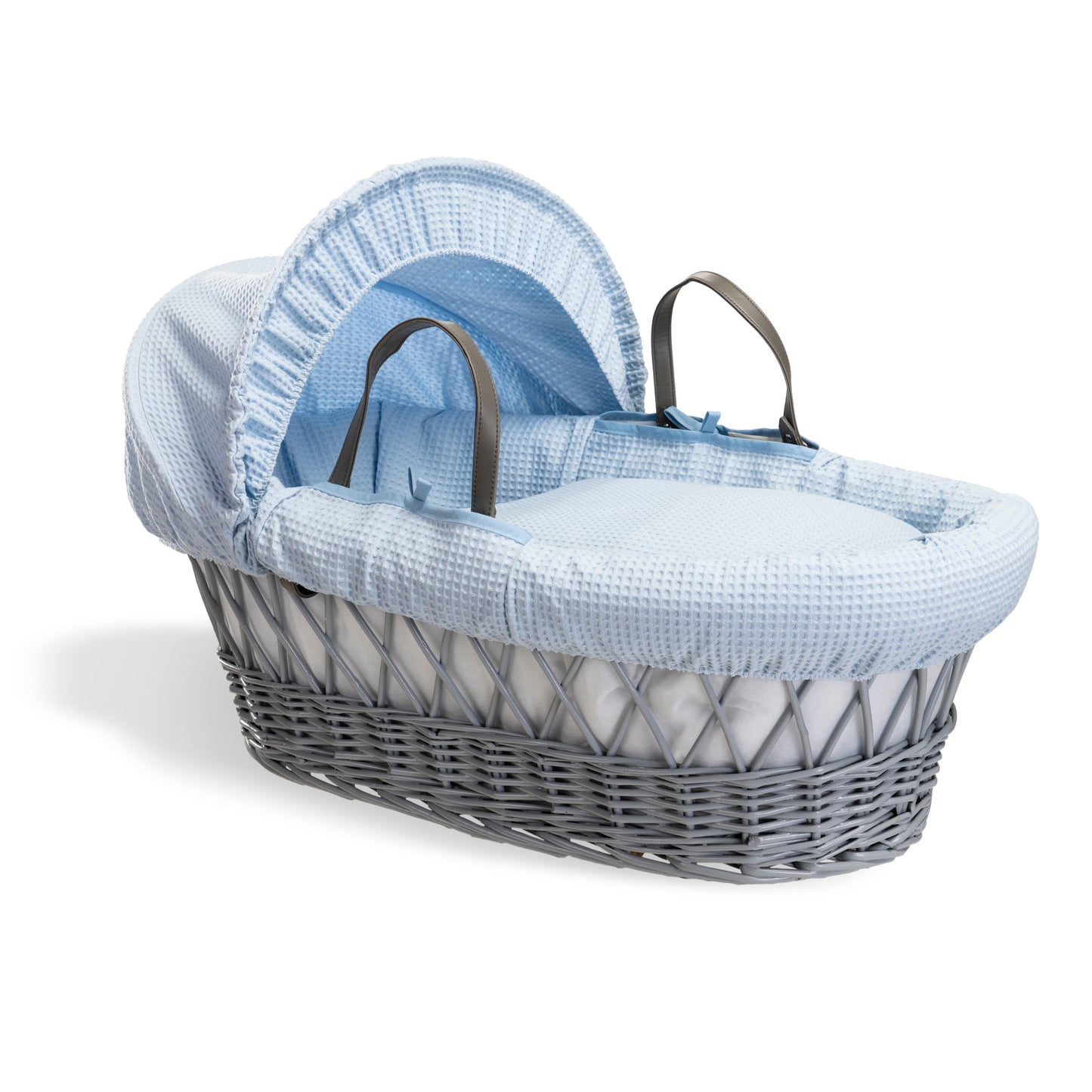 Clair de Lune Blue Waffle Grey Wicker Moses Basket