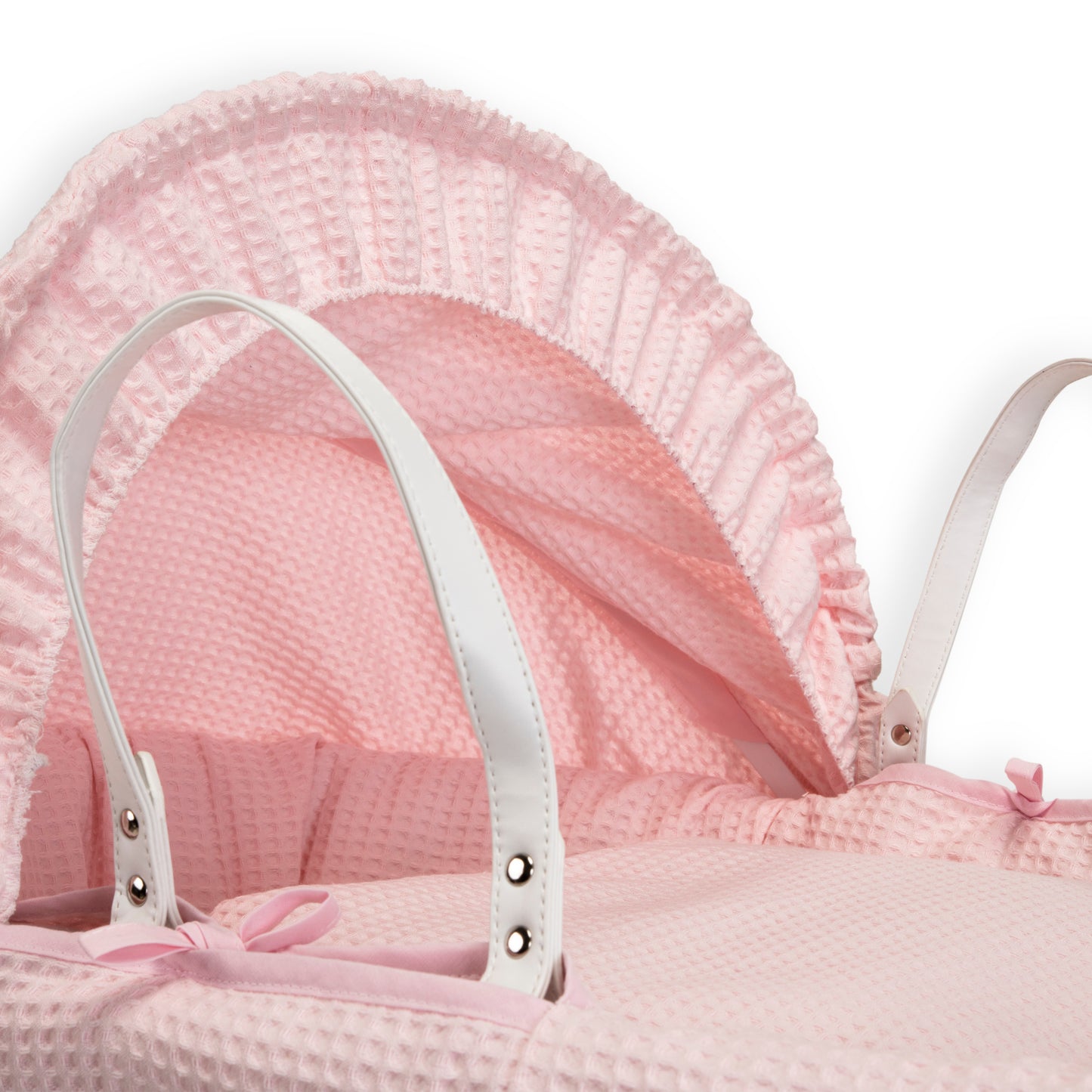Clair de Lune Pink Waffle White Wicker Moses Basket