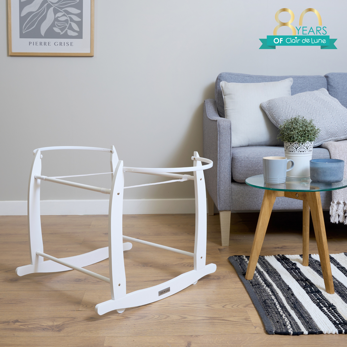 Clair de Lune White Deluxe Wooden Moses Basket Rocking Stand