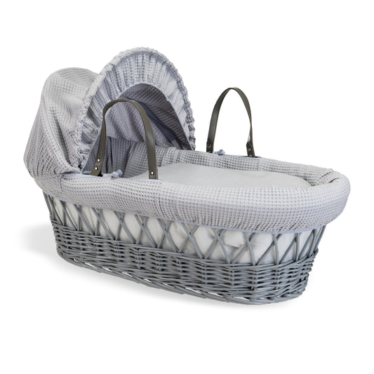 Clair de Lune Grey Waffle Grey Wicker Moses Basket