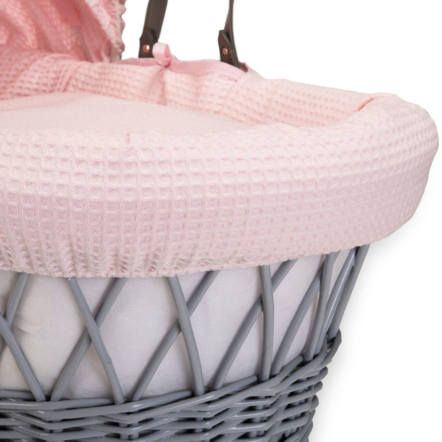 Clair de Lune Pink Waffle Grey Wicker Moses Basket