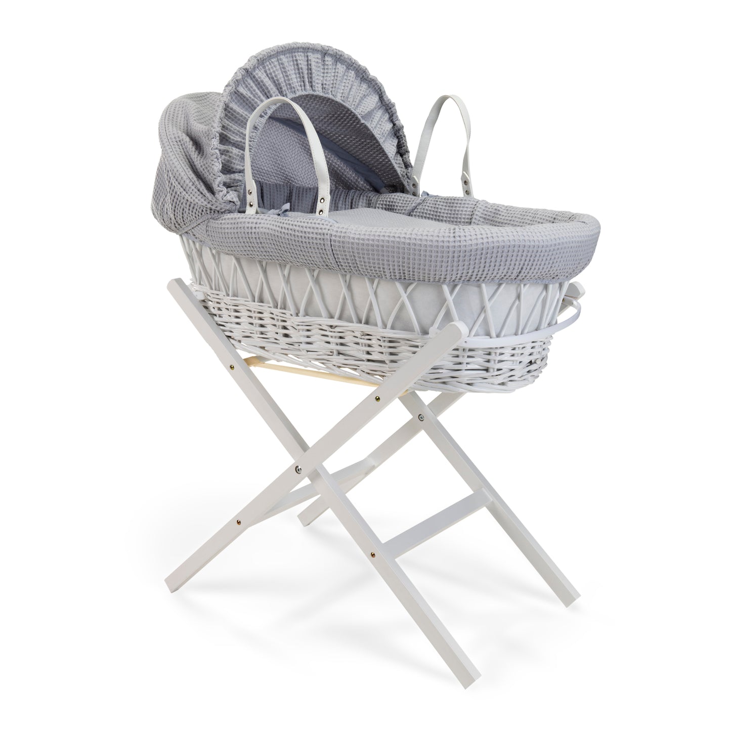 Clair de Lune Grey Waffle White Wicker Moses Basket