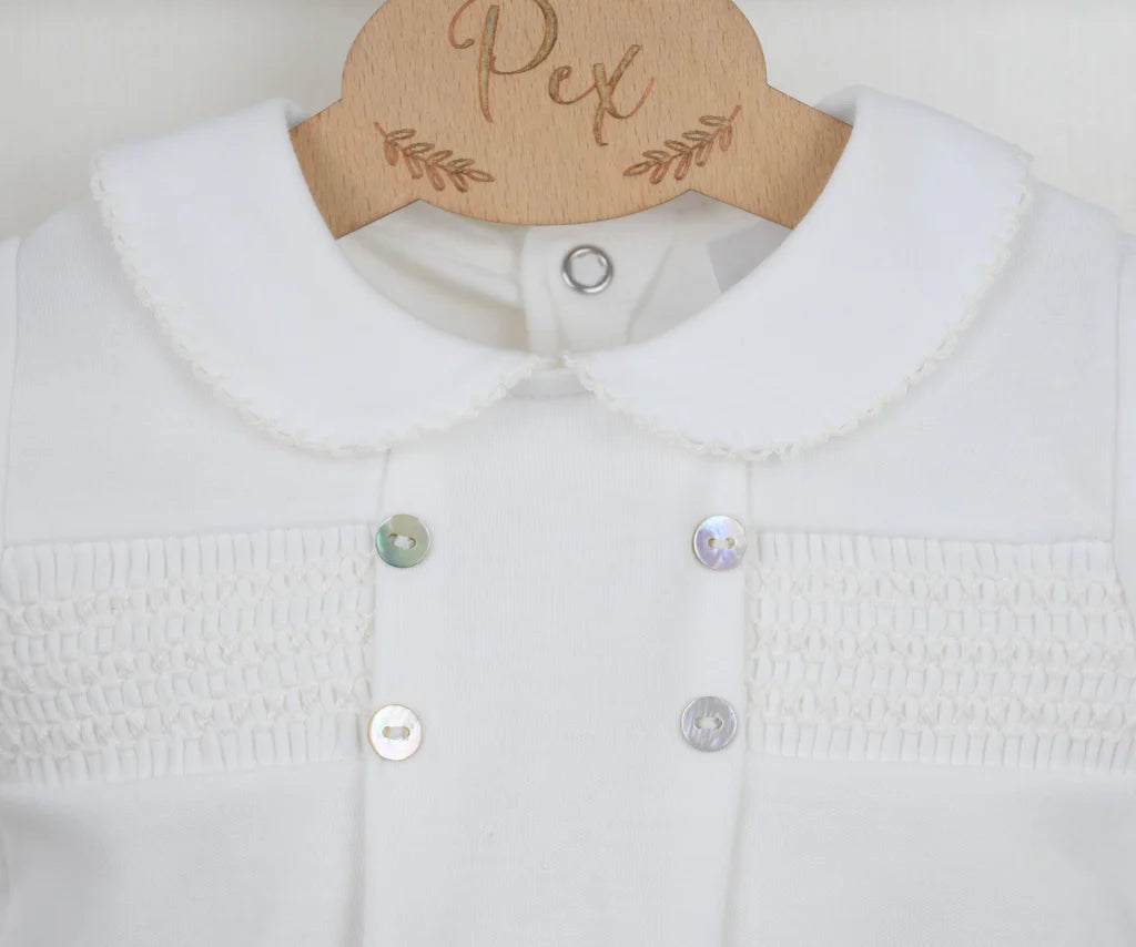 Pex Smocked Cotton Romper Suit Ivory