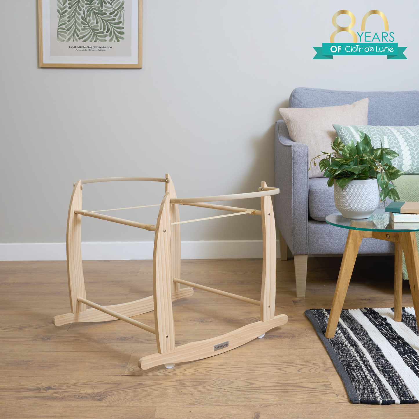 Clair de Lune Natural Deluxe Wooden Moses Basket Rocking Stand