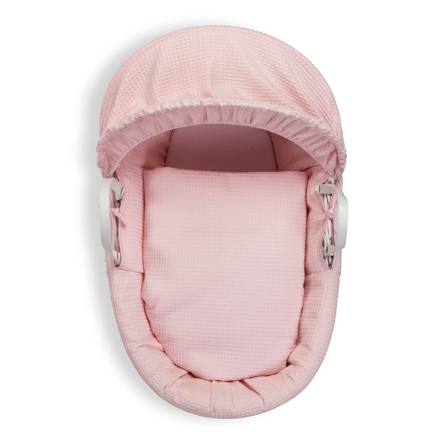 Clair de Lune Pink Waffle White Wicker Moses Basket