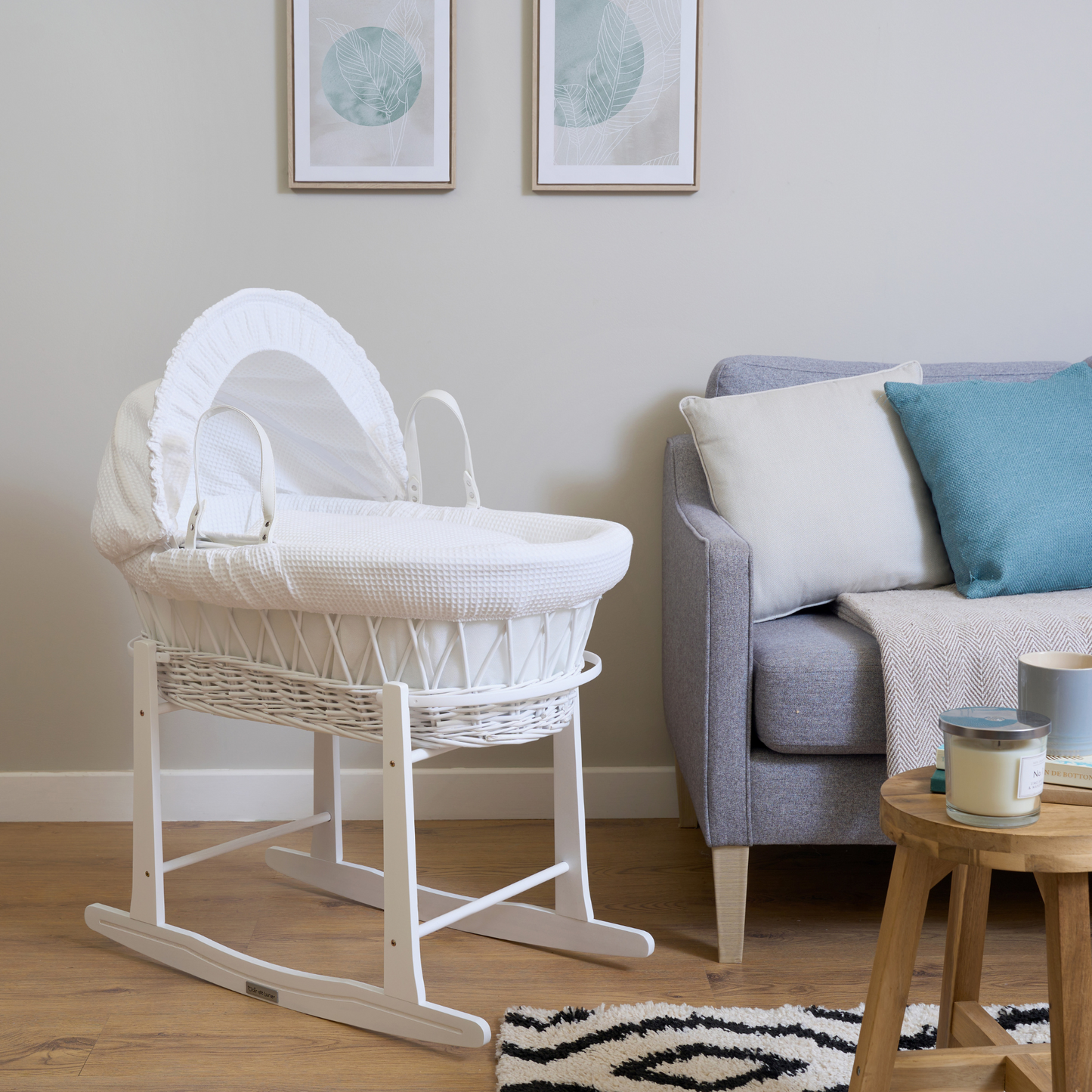 Clair de Lune White Wooden Moses Basket Rocking Stand
