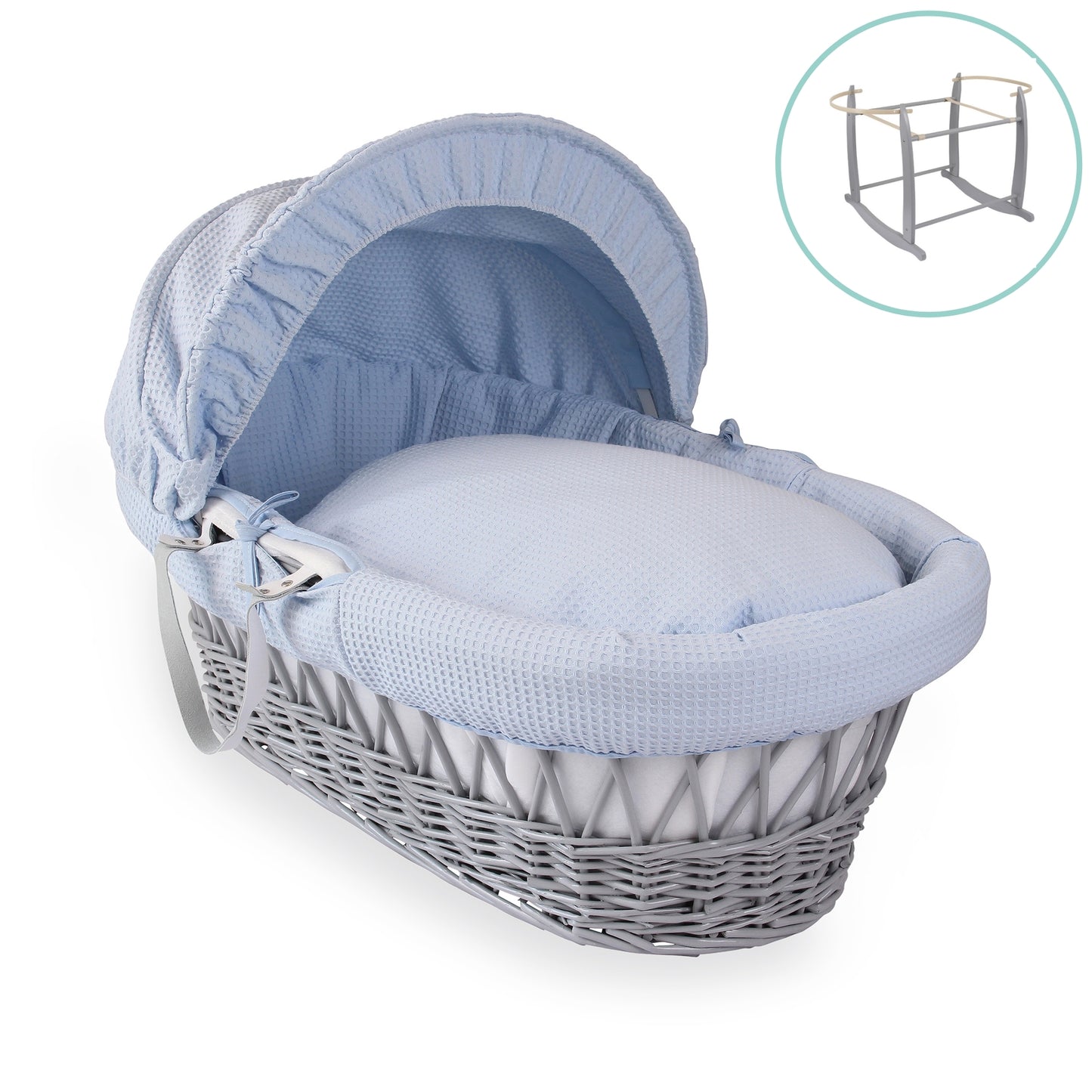 Clair de Lune Blue Waffle Grey Wicker Moses Basket