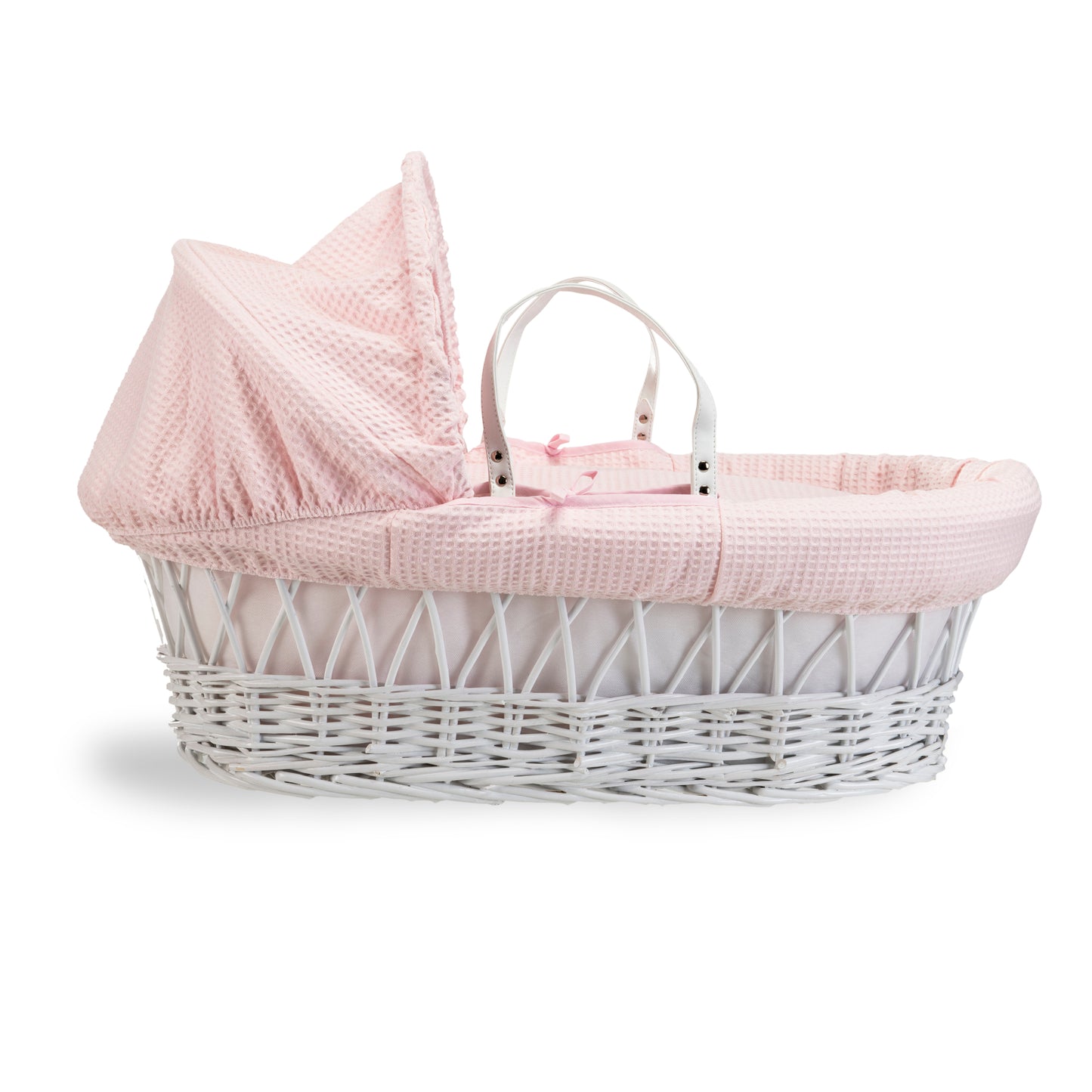 Clair de Lune Pink Waffle White Wicker Moses Basket