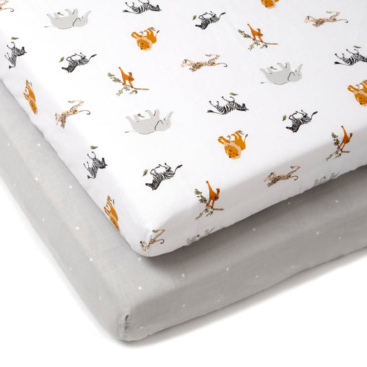 Clair de Lune Jungle Dream 2 Pack Cot Bed Sheets - 140 x 70 cm