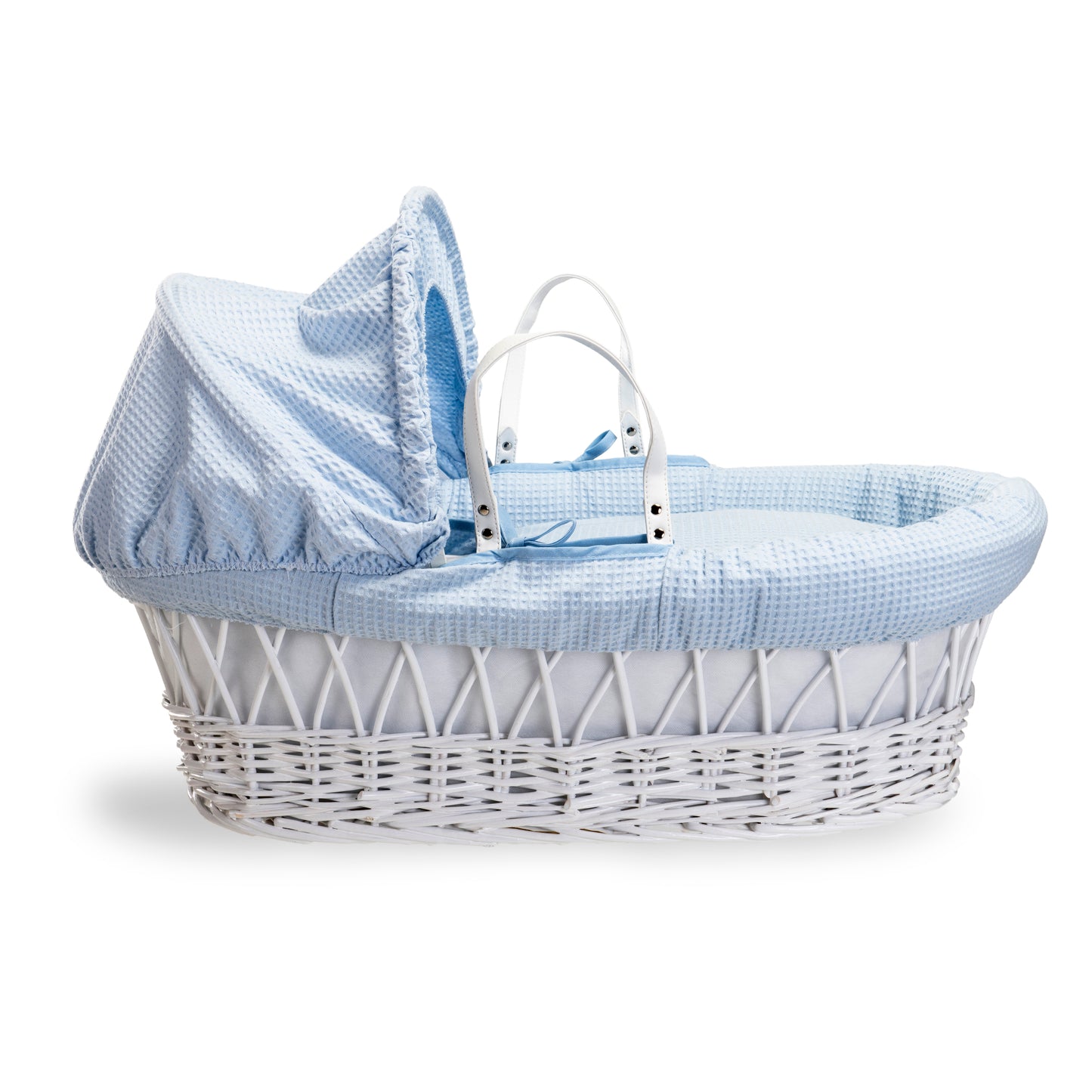 Clair de Lune Blue Waffle White Wicker Moses Basket