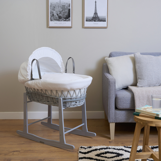 Clair de Lune Grey Wooden Moses Basket Rocking Stand