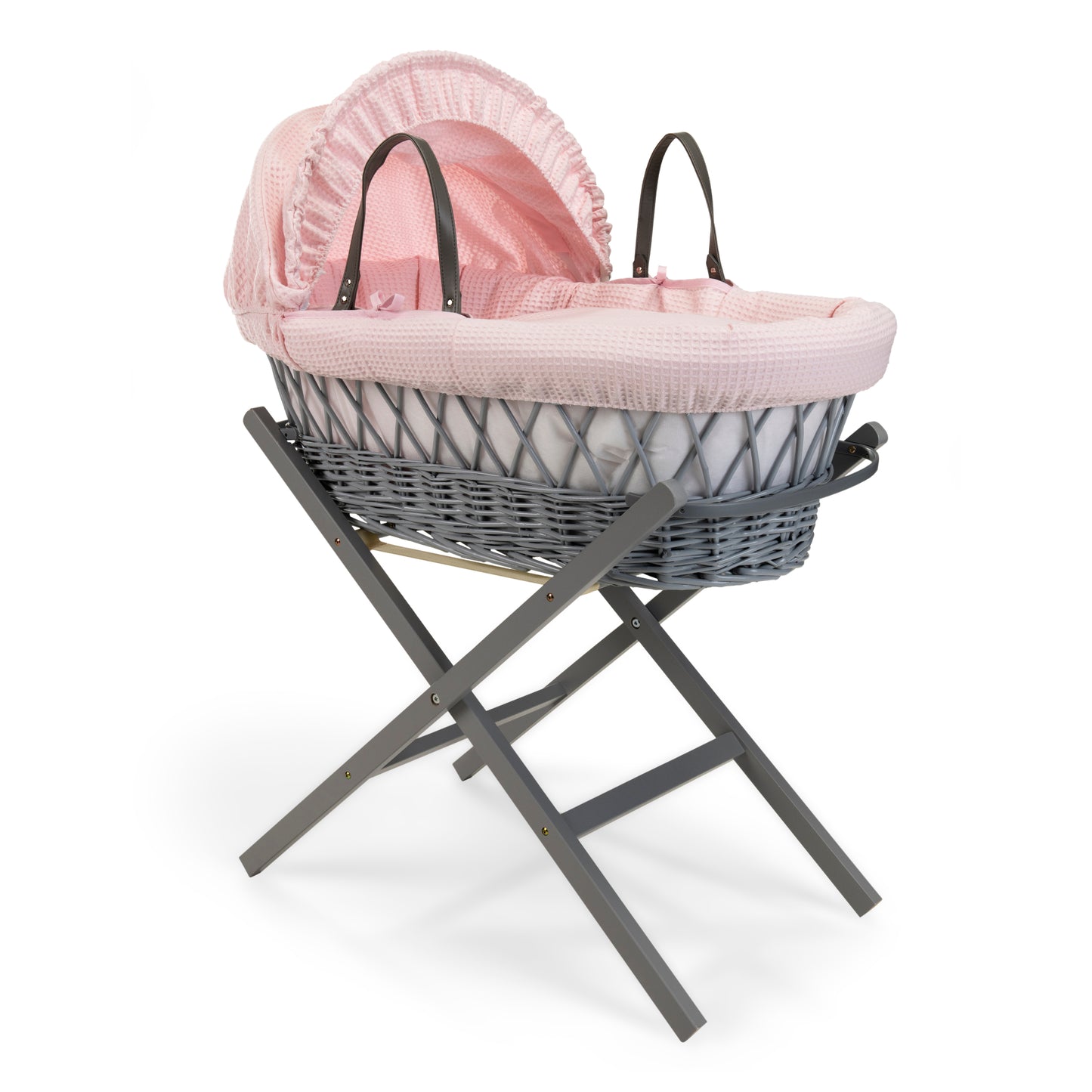 Clair de Lune Pink Waffle Grey Wicker Moses Basket