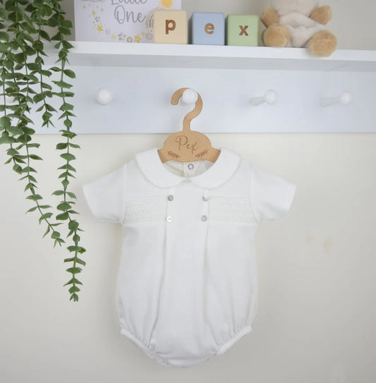 Pex Smocked Cotton Romper Suit Ivory