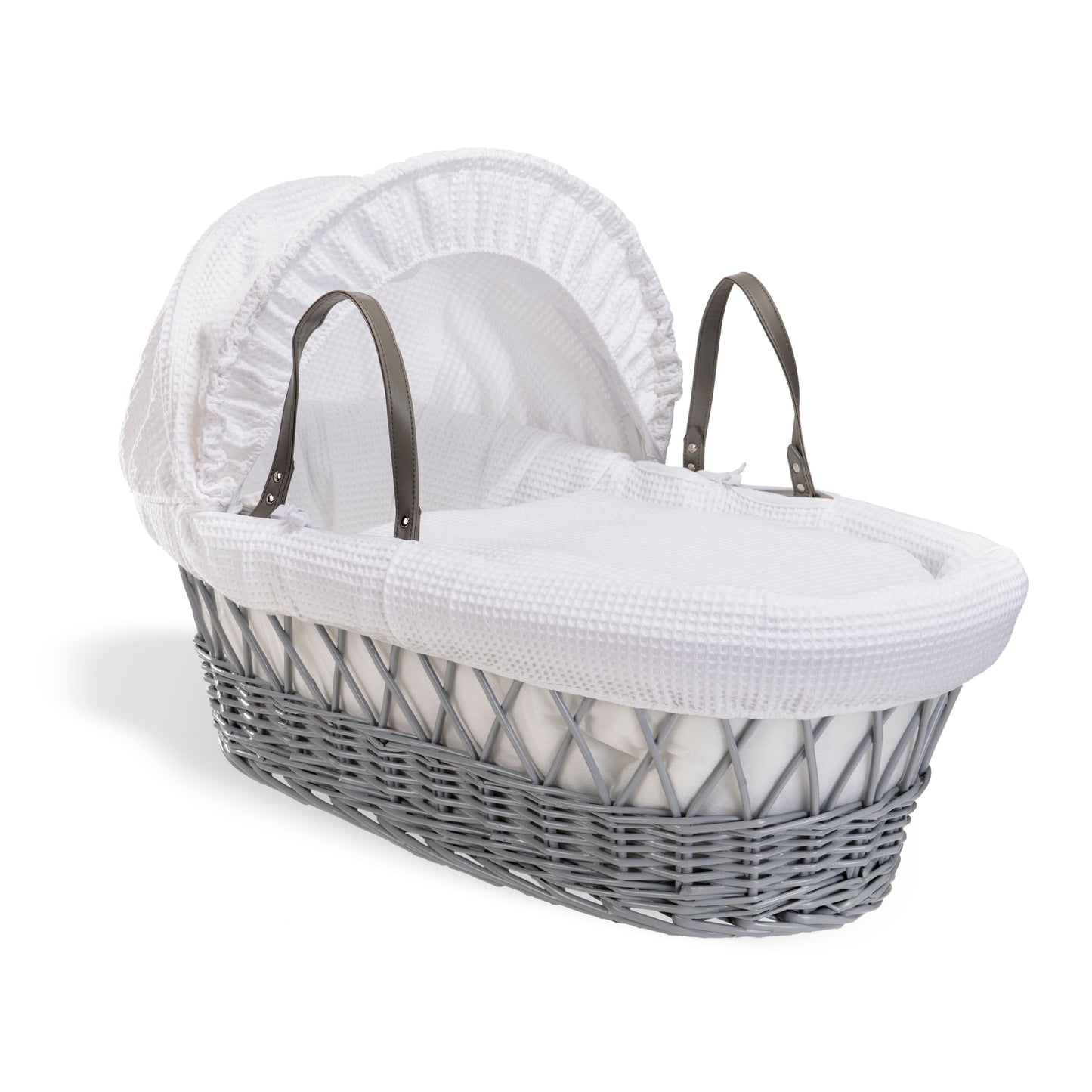 Clair de Lune White Waffle Grey Wicker Moses Basket