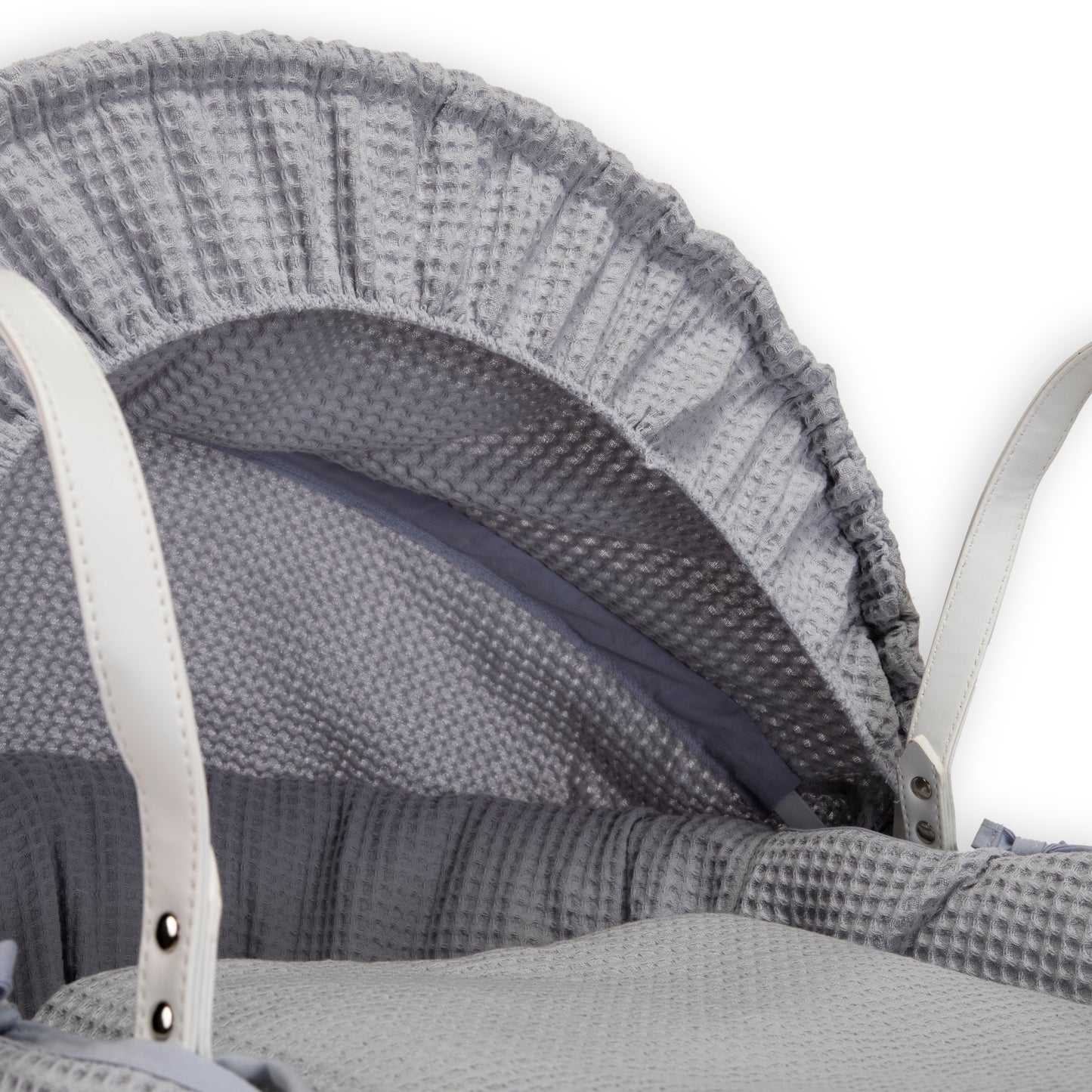 Clair de Lune Grey Waffle White Wicker Moses Basket