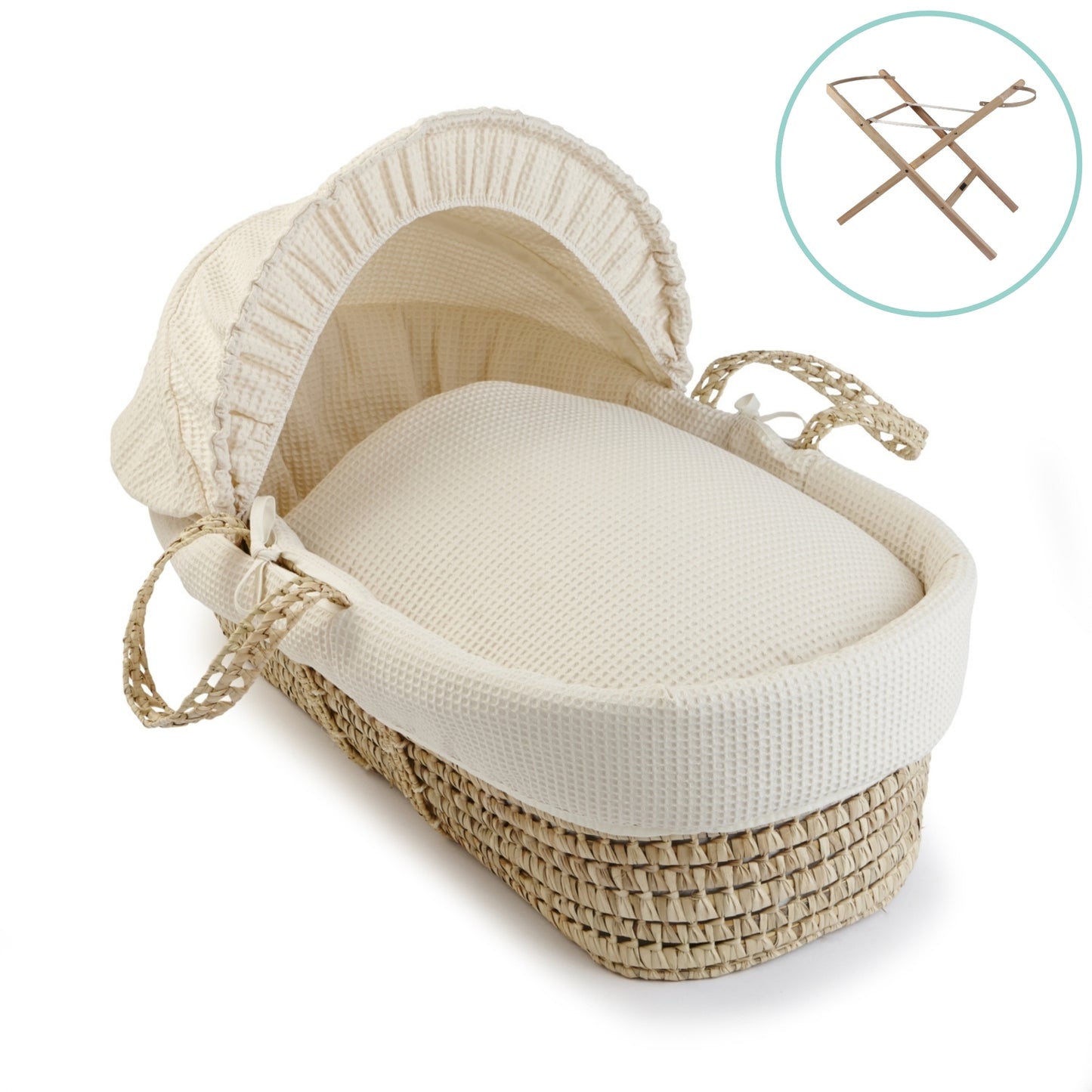 Clair de Lune Cream Waffle Palm Moses Basket