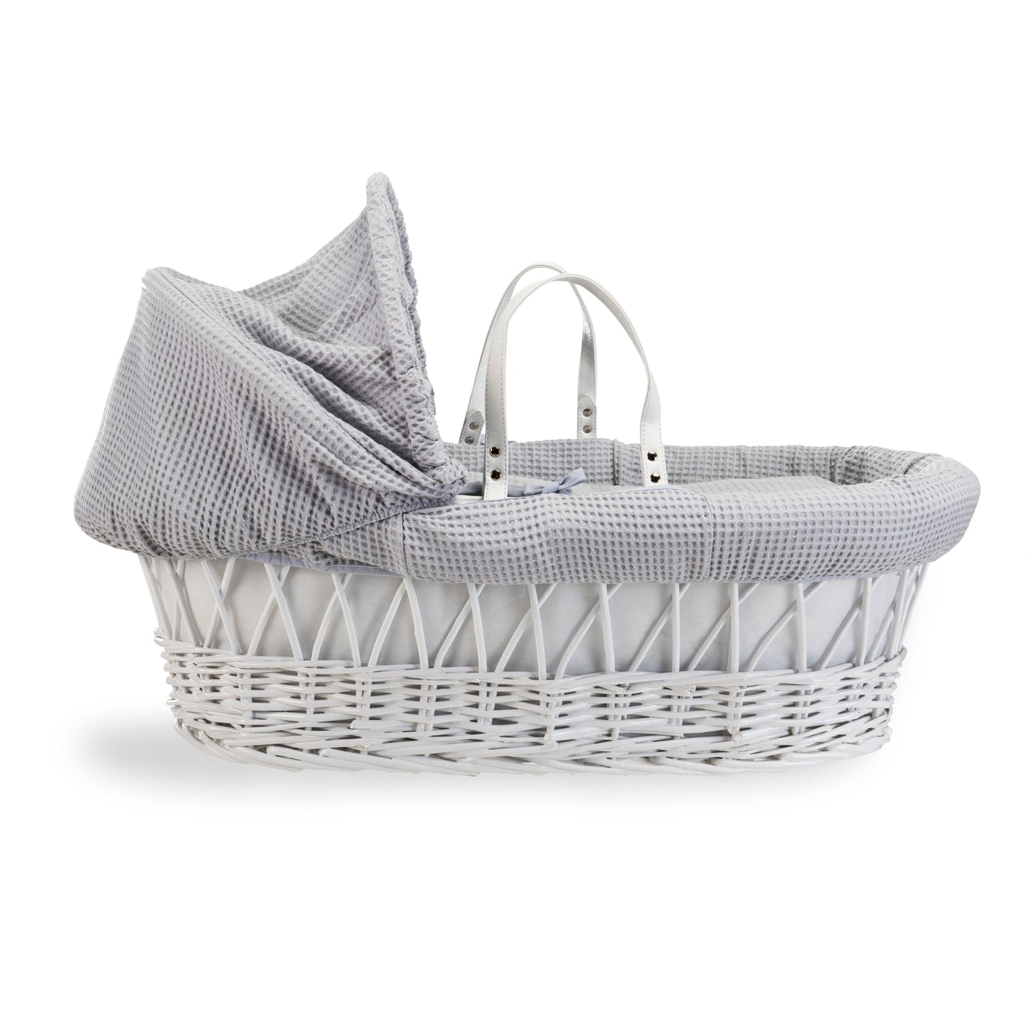Clair de Lune Grey Waffle White Wicker Moses Basket