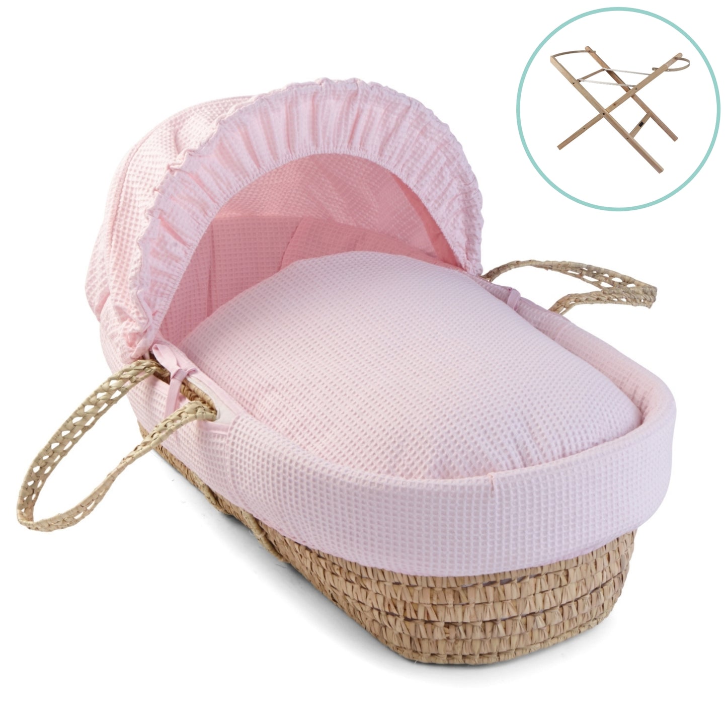 Clair de Lune Pink Waffle Palm Moses Basket