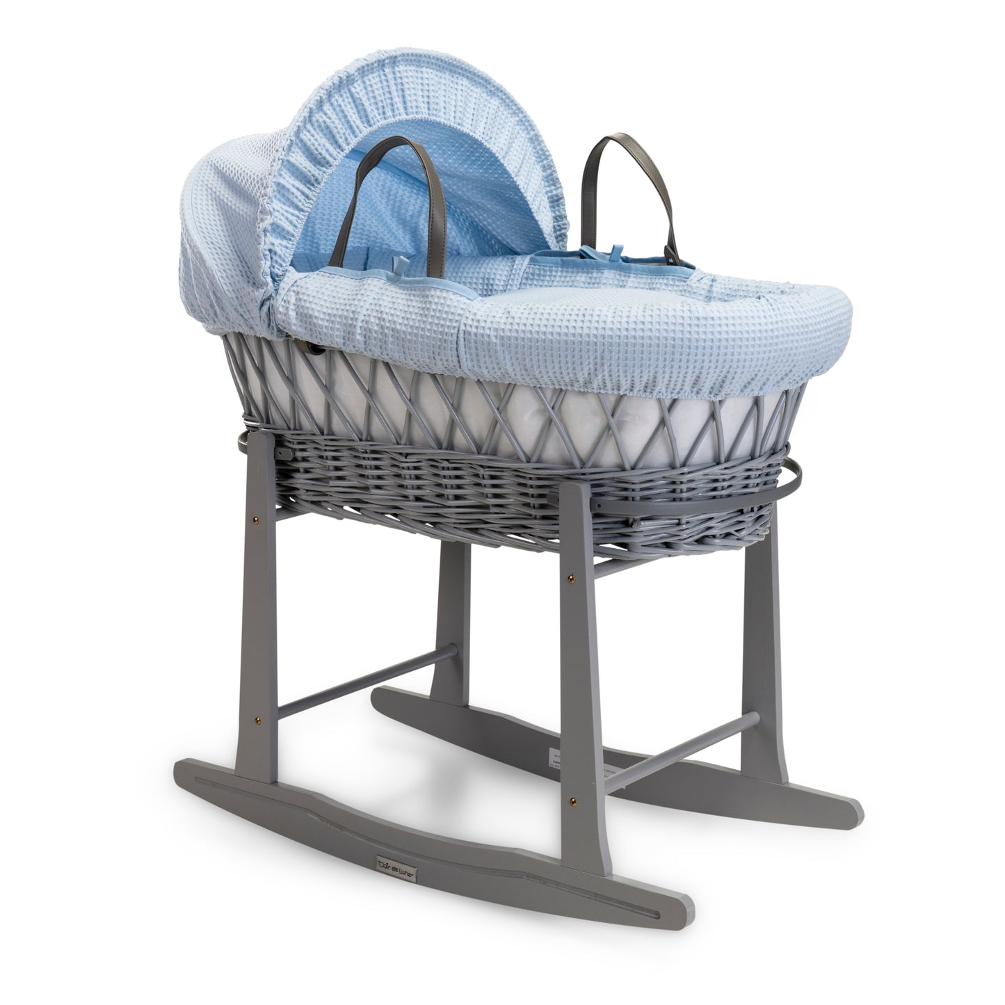 Clair de Lune Blue Waffle Grey Wicker Moses Basket