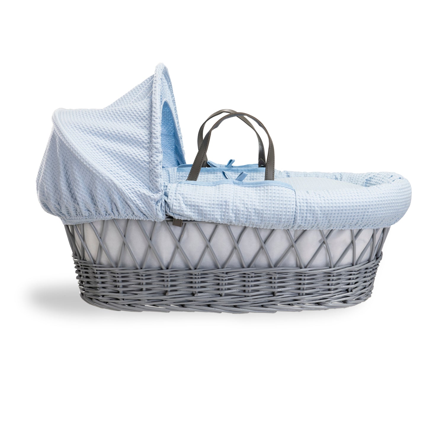 Clair de Lune Blue Waffle Grey Wicker Moses Basket