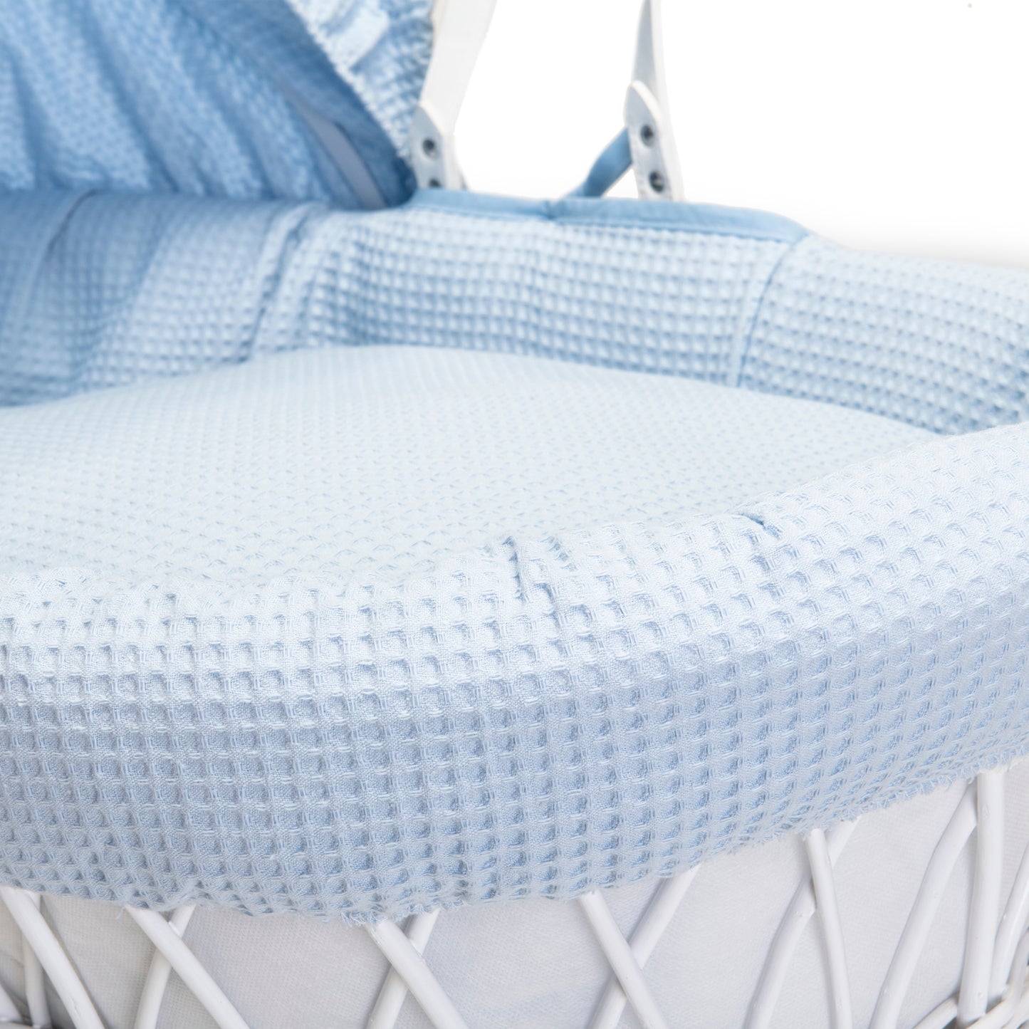 Clair de Lune Blue Waffle White Wicker Moses Basket