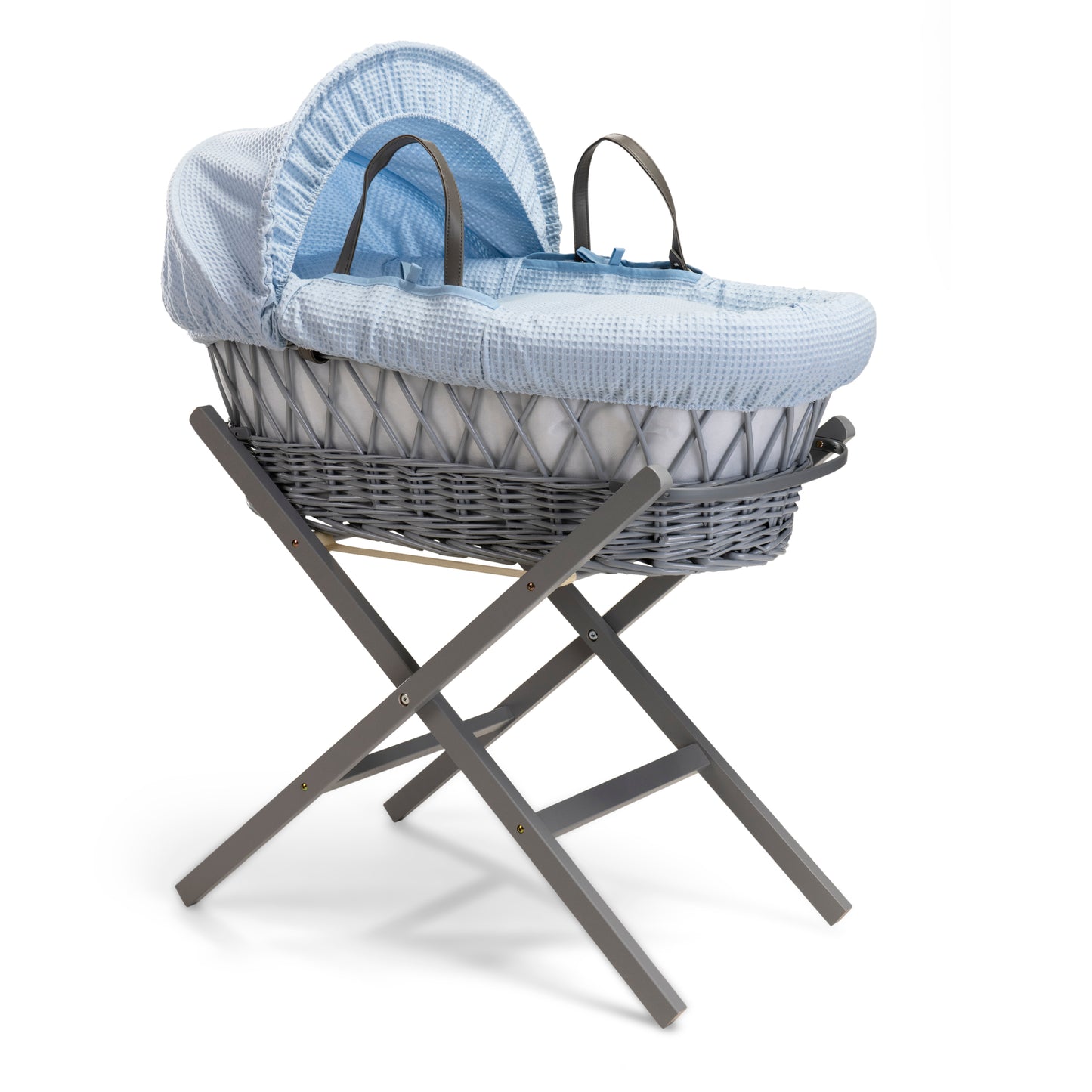 Clair de Lune Blue Waffle Grey Wicker Moses Basket