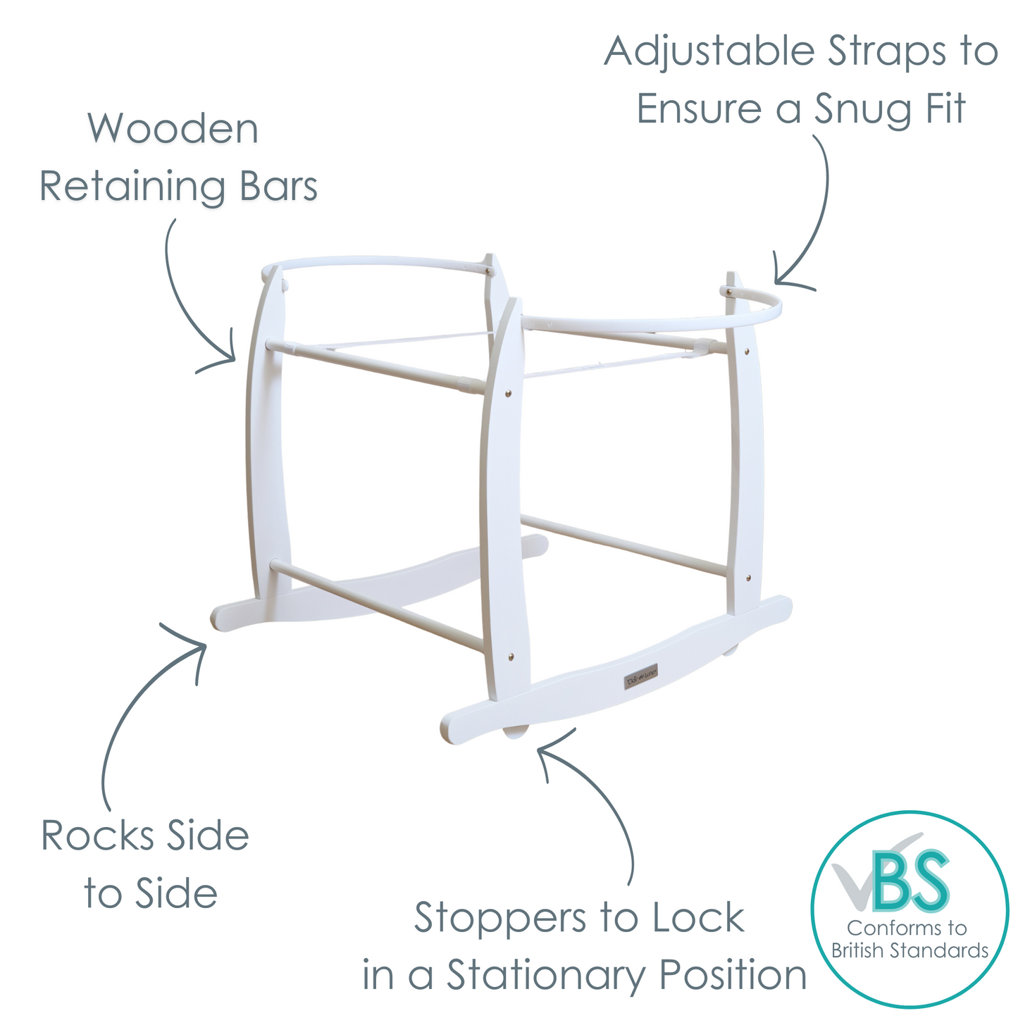 Clair de Lune White Deluxe Wooden Moses Basket Rocking Stand