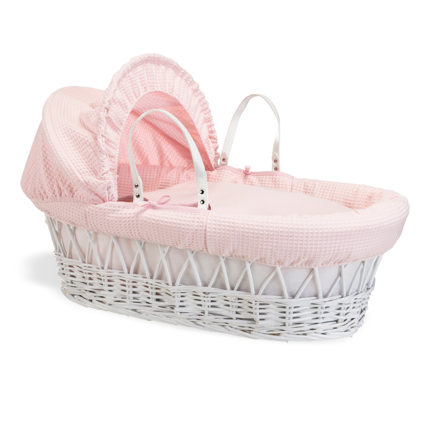 Clair de Lune Pink Waffle White Wicker Moses Basket