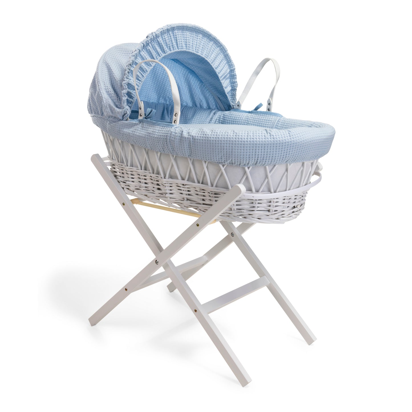 Clair de Lune Blue Waffle White Wicker Moses Basket