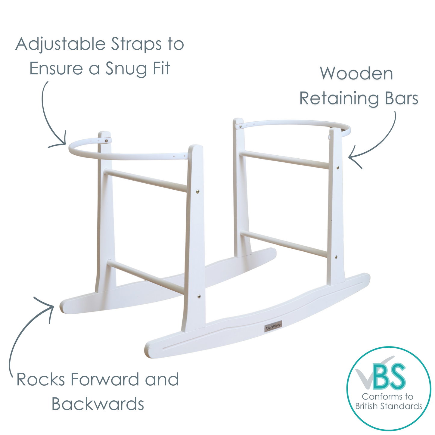 Clair de Lune White Wooden Moses Basket Rocking Stand