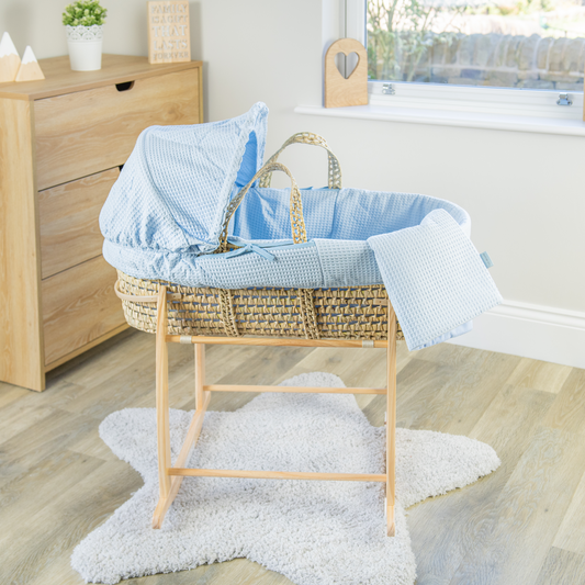 Clair de Lune Blue Waffle Palm Moses Basket