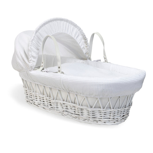 Clair de Lune White Waffle White Wicker Moses Basket