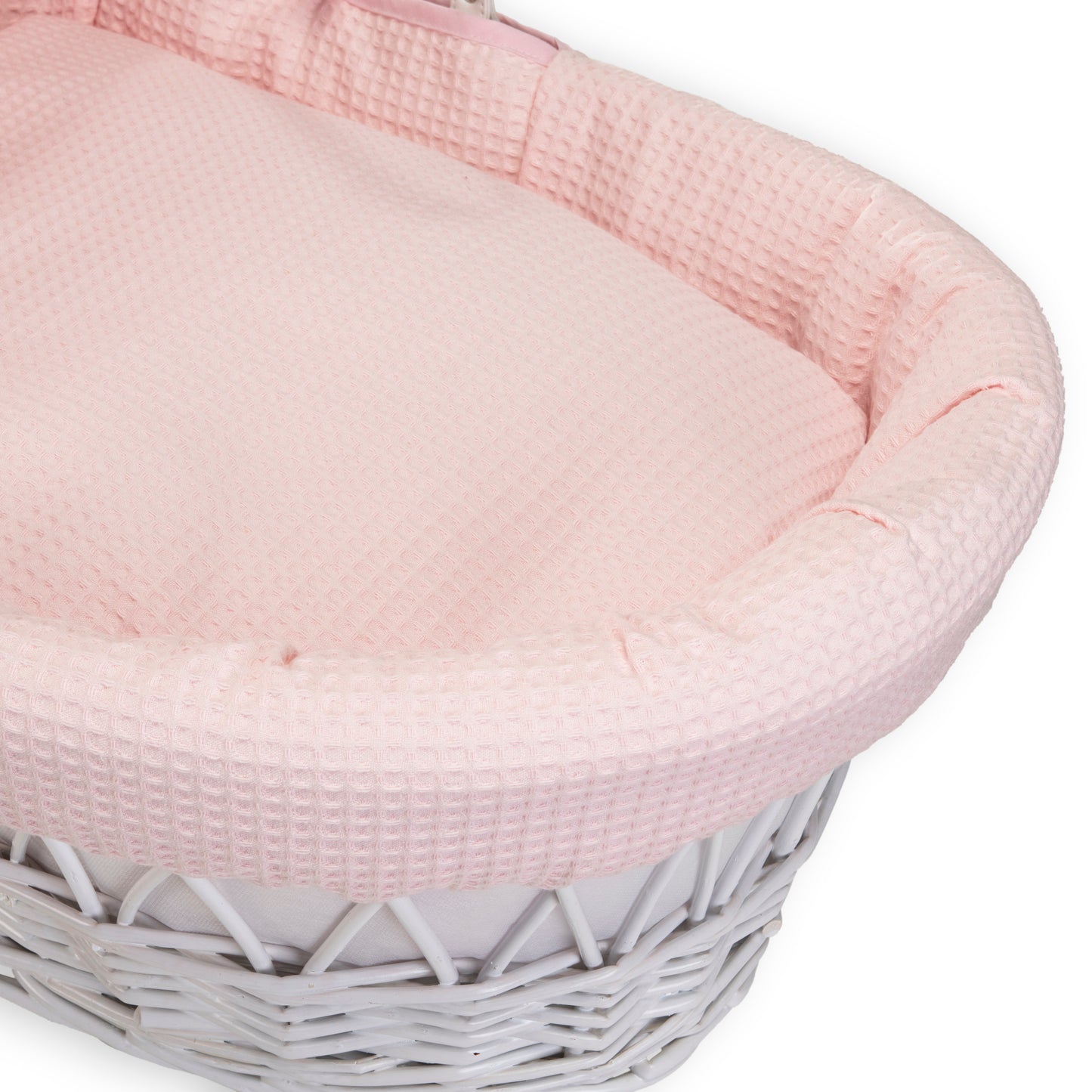 Clair de Lune Pink Waffle White Wicker Moses Basket