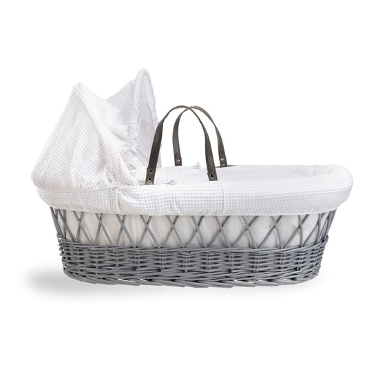 Clair de Lune White Waffle Grey Wicker Moses Basket