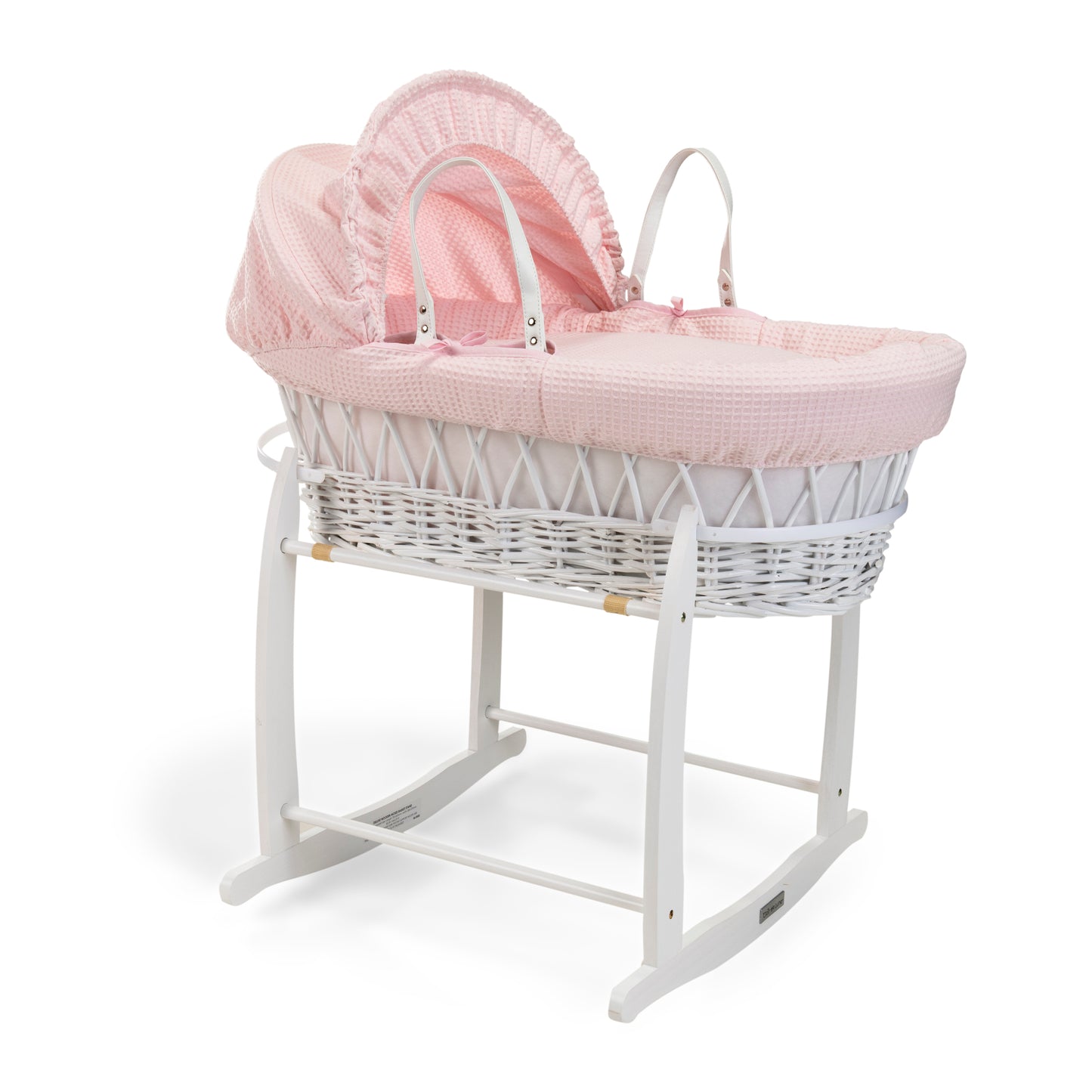 Clair de Lune Pink Waffle White Wicker Moses Basket