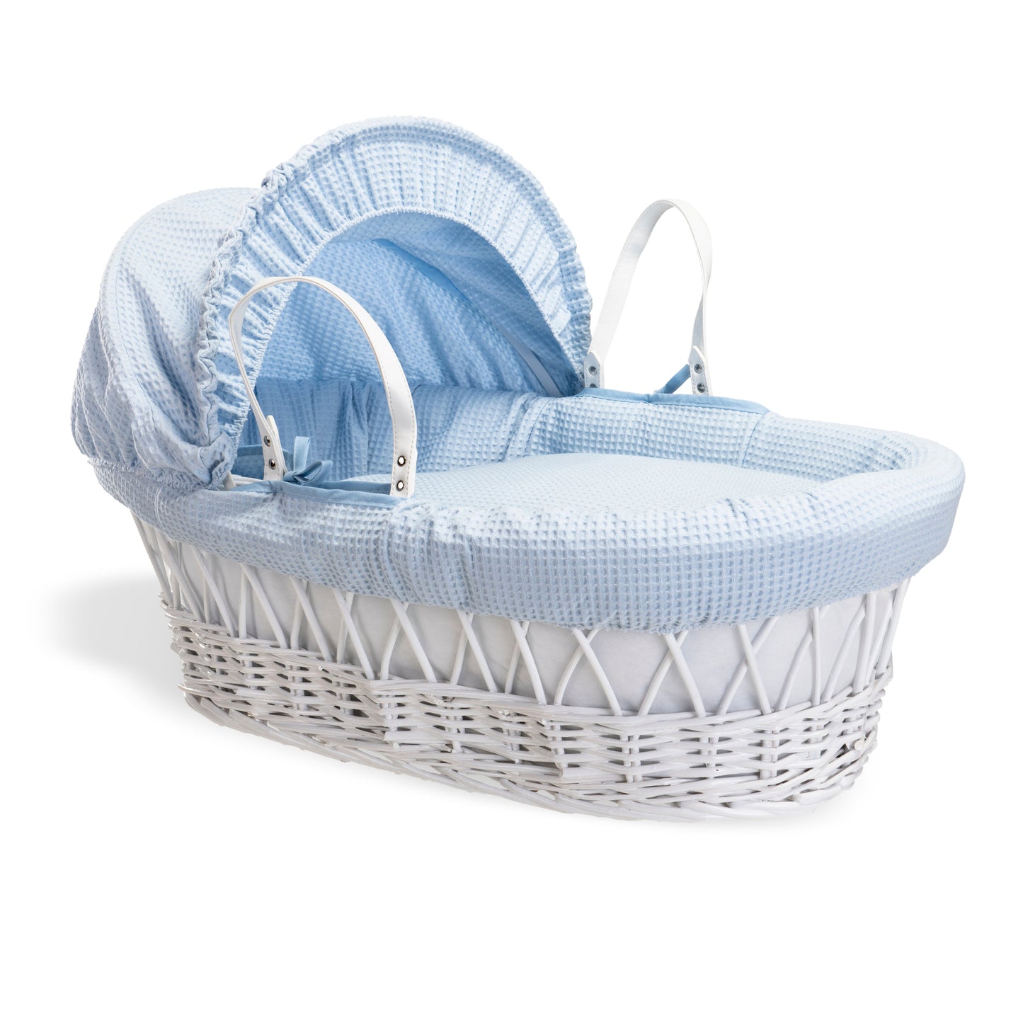 Clair de Lune Blue Waffle White Wicker Moses Basket