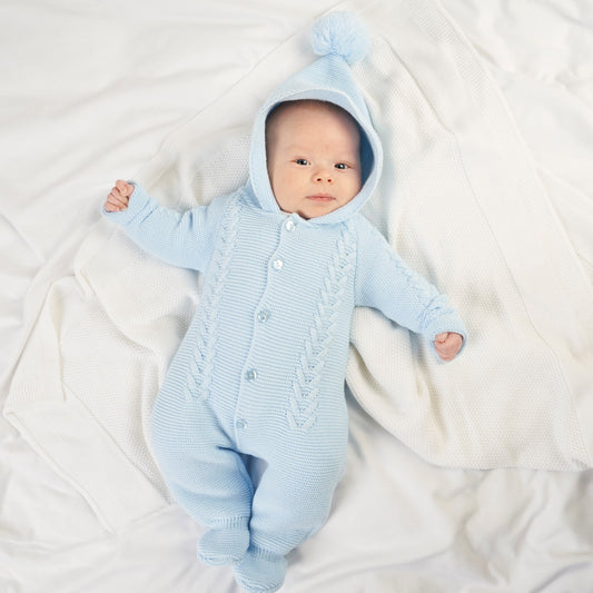 Dandelion Hooded Knitted Pramsuit Blue