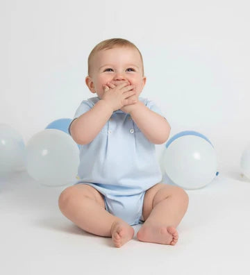 Pex Smocked Cotton Romper Suit Blue